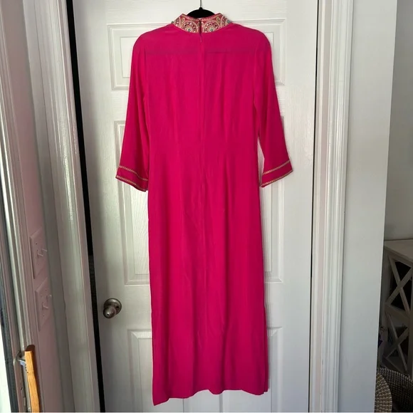 NWOT NICOBLU NOOR LONG FUCHSIA TUNIC DRESS WITH GOLD EMBELLISHMENT SIZE 4 - Picture 8 of 8
